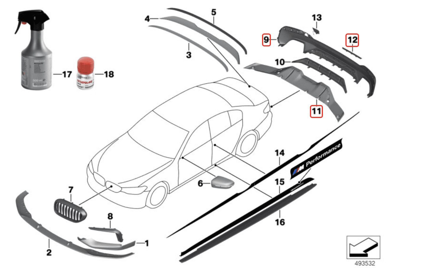 NOWY OE DYFUZOR SPOILER TYŁ CARBON NAKŁADKA NA ZDERZAK + 1X OSŁONA ZDERZAKA BMW 5 G30 M-PERFORMANCE 51192412405 -51122412413