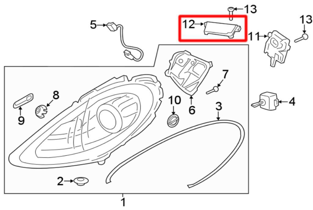 1x Nowy Oryginalny Moduł Świateł Do Jazdy Dziennej Przetwornica Led Porsche Macan Panamera Cayman Boxter 911 Seat Ibiza Leon VW Passat Touareg Skoda Octavia SuperB Kodiaq Audi 7PP941597B
