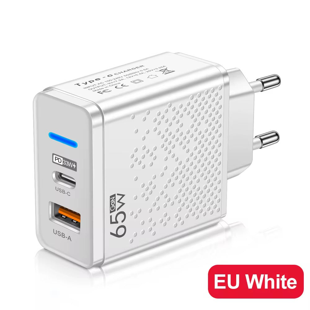 NOWA Szybka Ładowarka 65W USB-C + USB-A iPhone Samsung Xiaomi Macbook