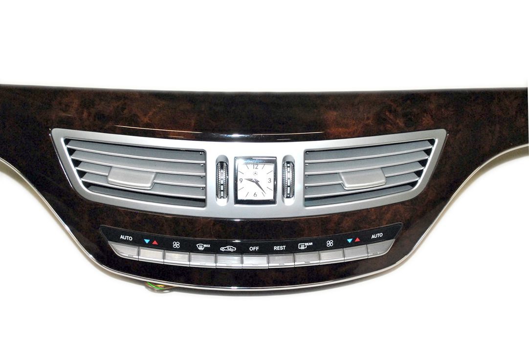 UŻYWANY OE PANEL STERUJĄCY KLIMATYZACJĄ + ZEGAREK + LISTWA OZDOBNA DREWNO MERCEDES S-KLASSE W221 2006-2013 A2218300954