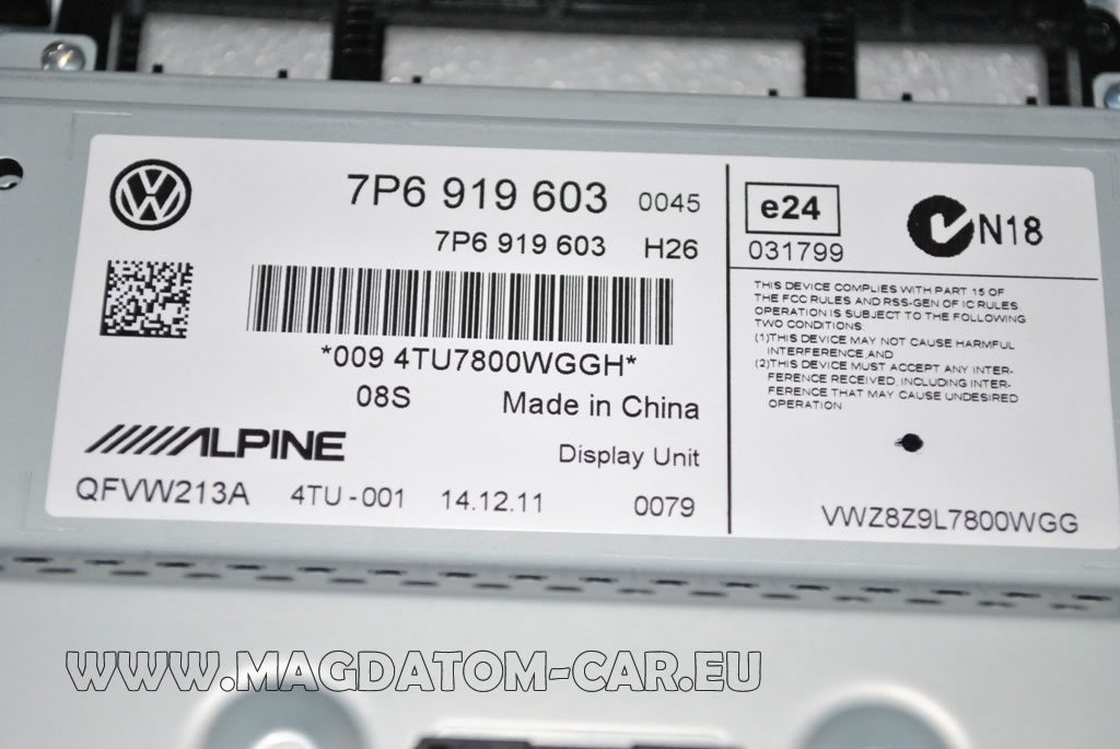 NOWY OE MONITOR NAWIGACJI LCD NAVI MMI DISPLAY TOUCH ALPINE VW TOUAREG 7P6919603